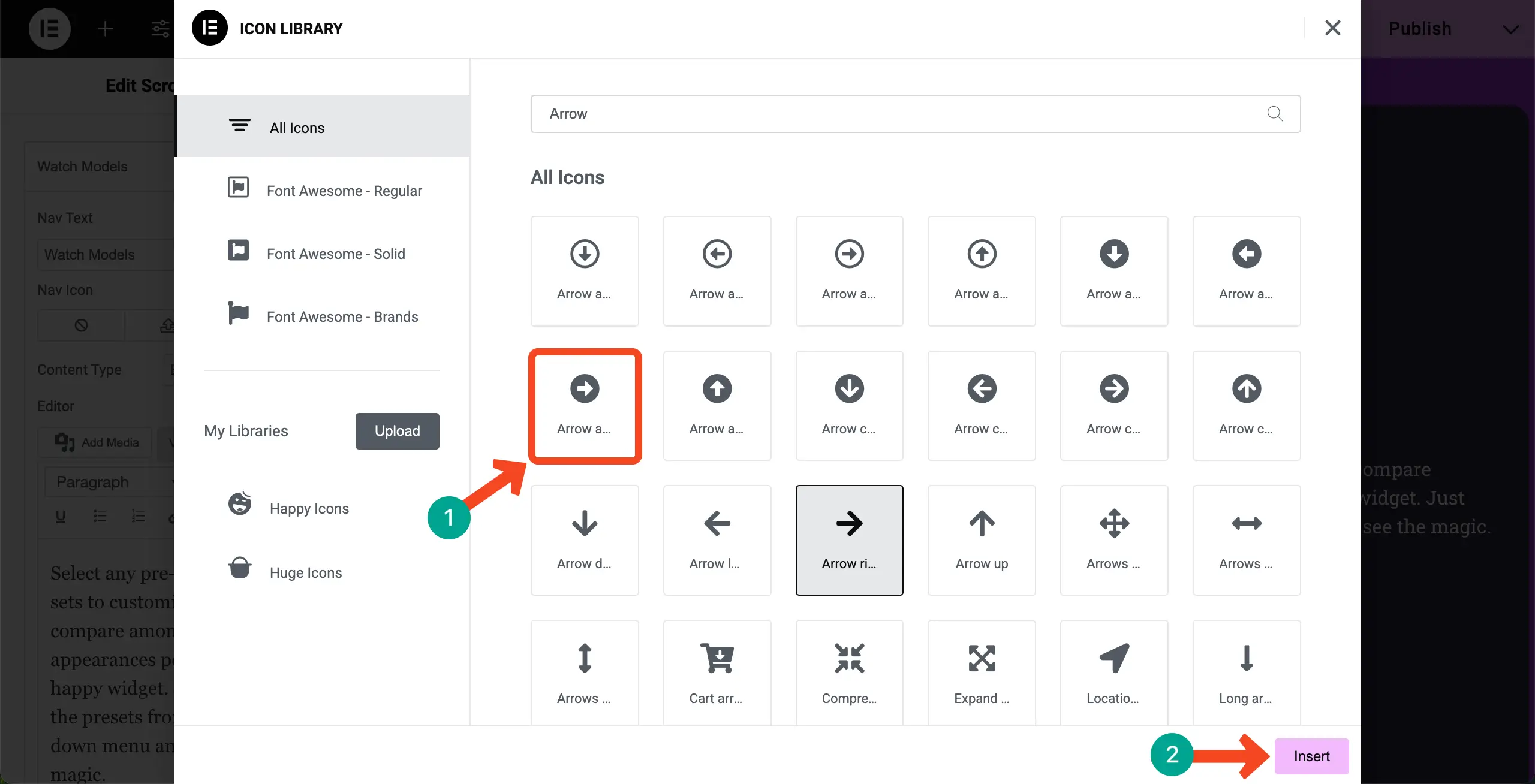 How to Create Vertical Scrolling Tabs in WordPress with Elementor 10 Choose an icon from the icon library