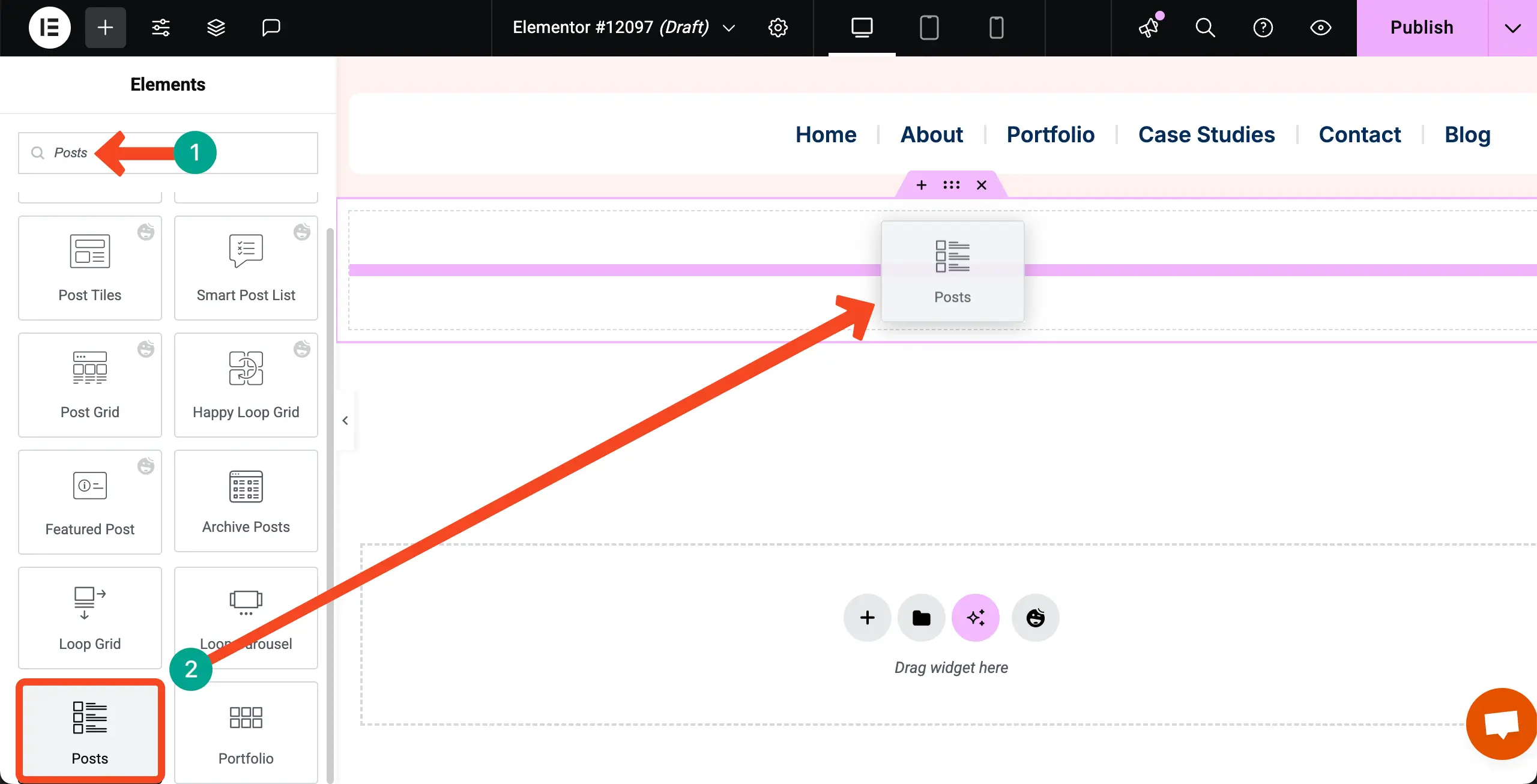 How to Display Blog Posts by Categories in WordPress with Elementor 4 Drag and Drop the Posts Widget to Your Container