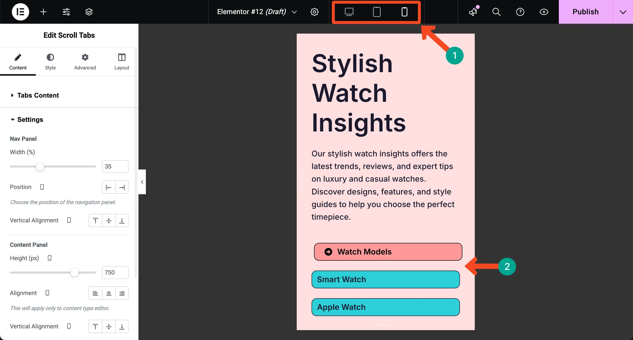 How to Create Vertical Scrolling Tabs in WordPress with Elementor 23 Optimize the Scroll Tabs Widget for Mobile Phone