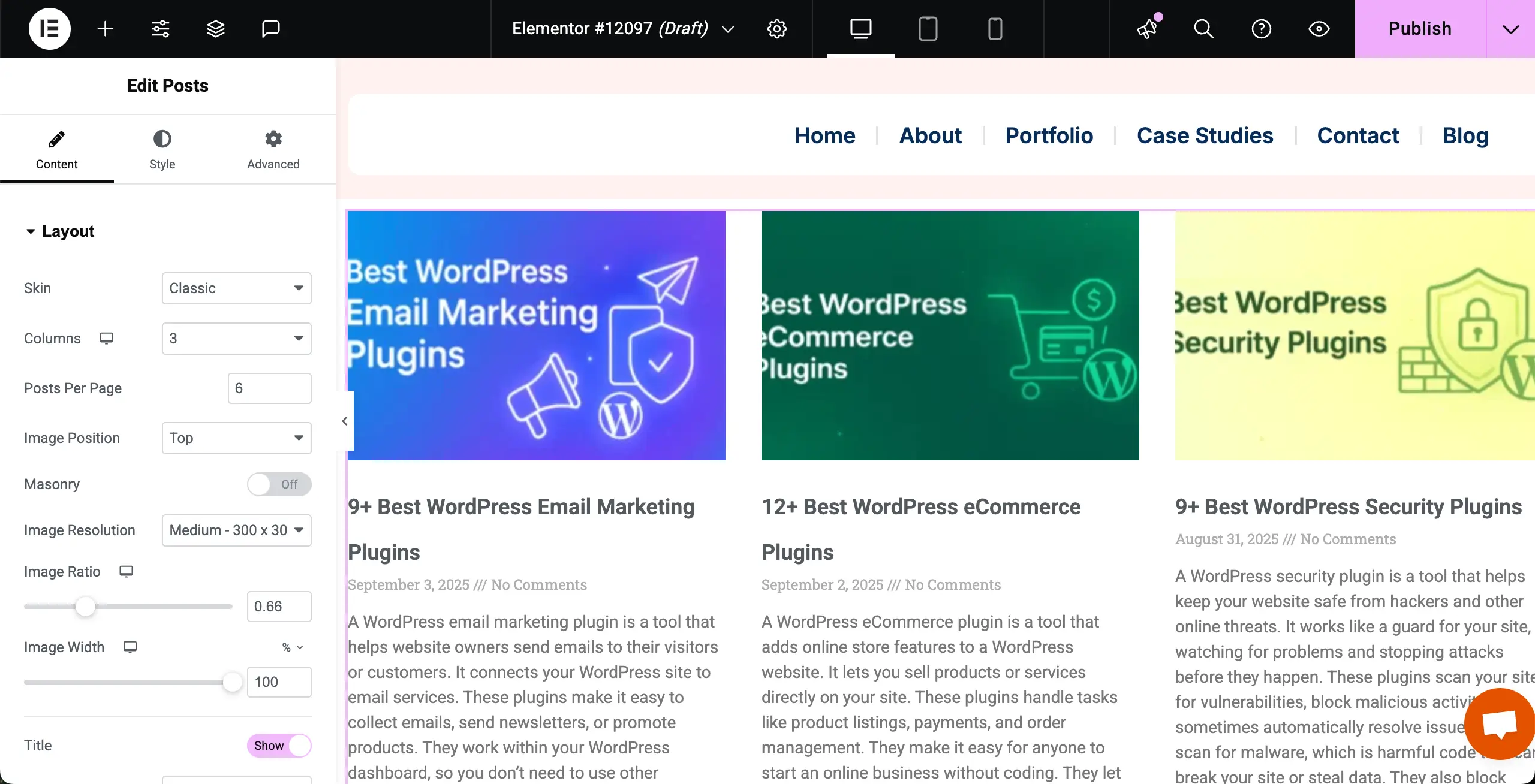How to Display Blog Posts by Categories in WordPress with Elementor 5 Posts widget is added to the Elementor Canvas