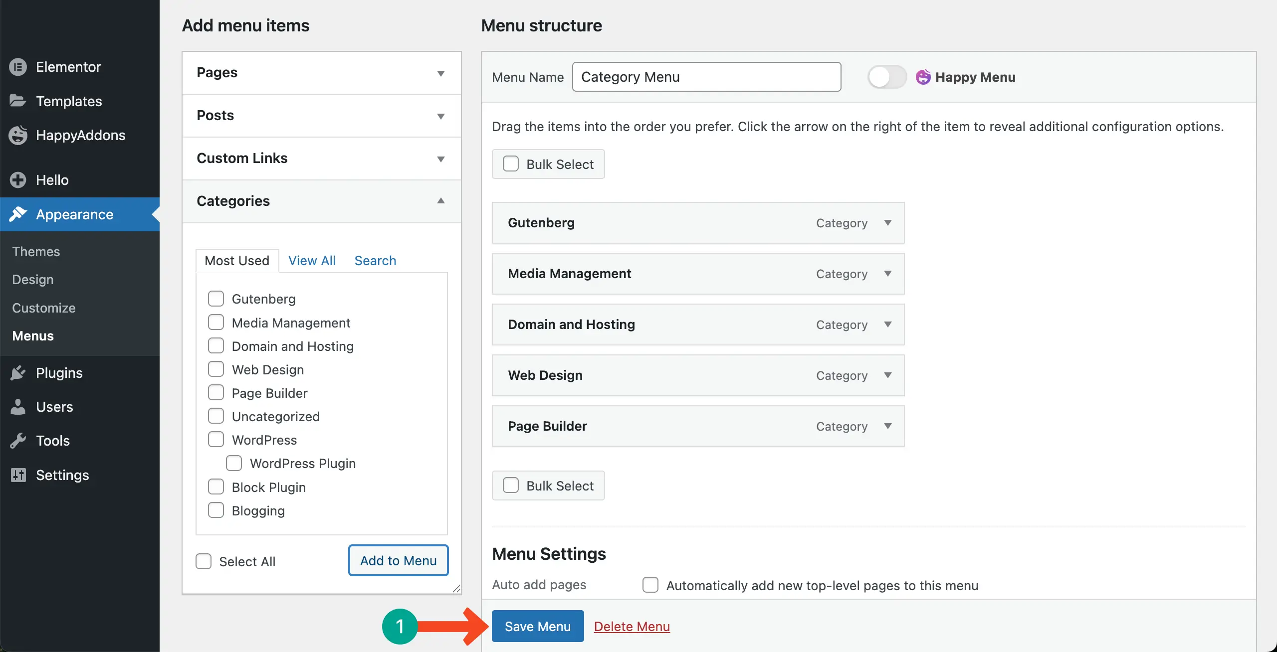 How to Display Blog Posts by Categories in WordPress with Elementor 10 Save the category menu