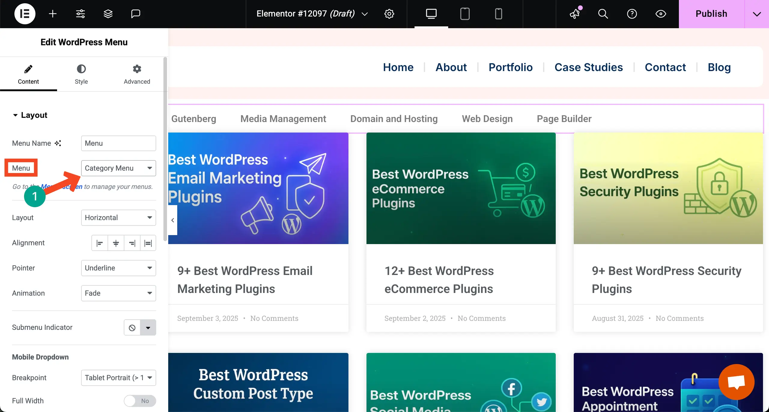 How to Display Blog Posts by Categories in WordPress with Elementor 12 Select the menu