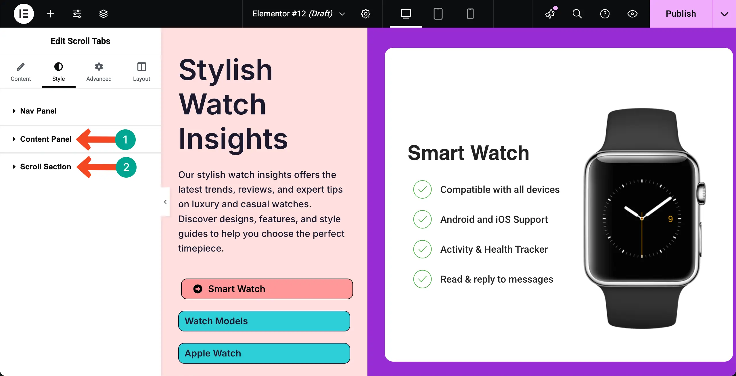 How to Create Vertical Scrolling Tabs in WordPress with Elementor 22 Stylize content panel and scroll section