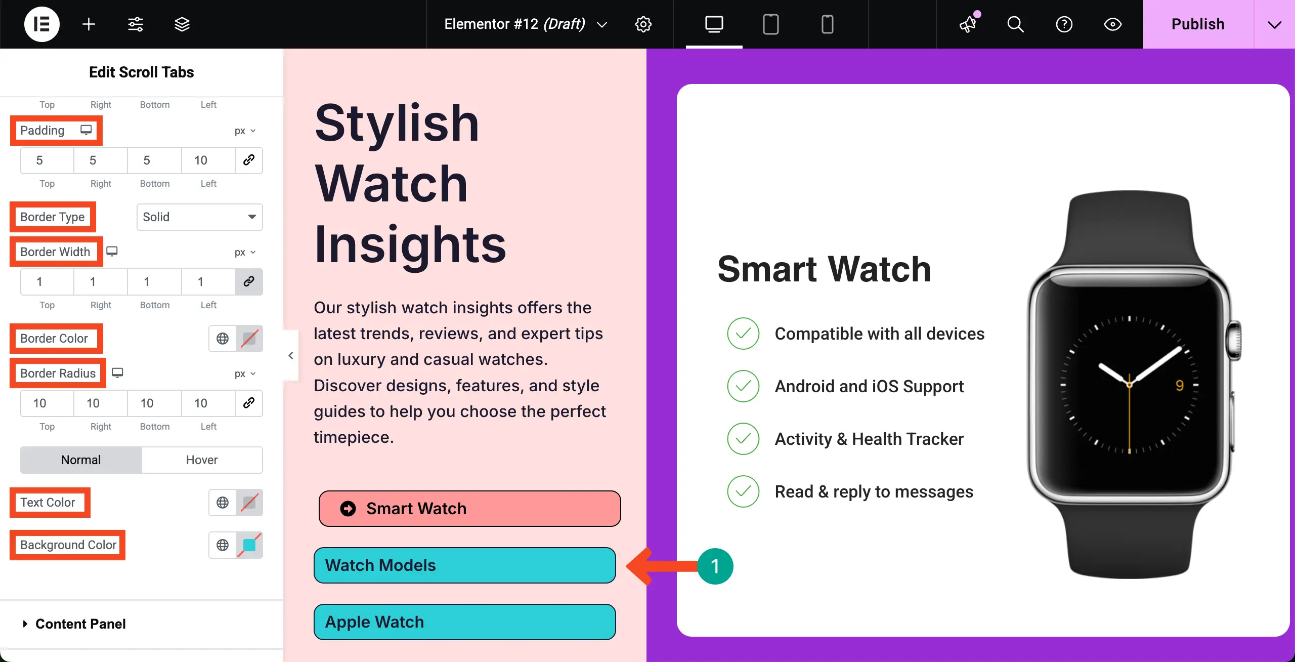 How to Create Vertical Scrolling Tabs in WordPress with Elementor 21 Stylize the scrollable tabs