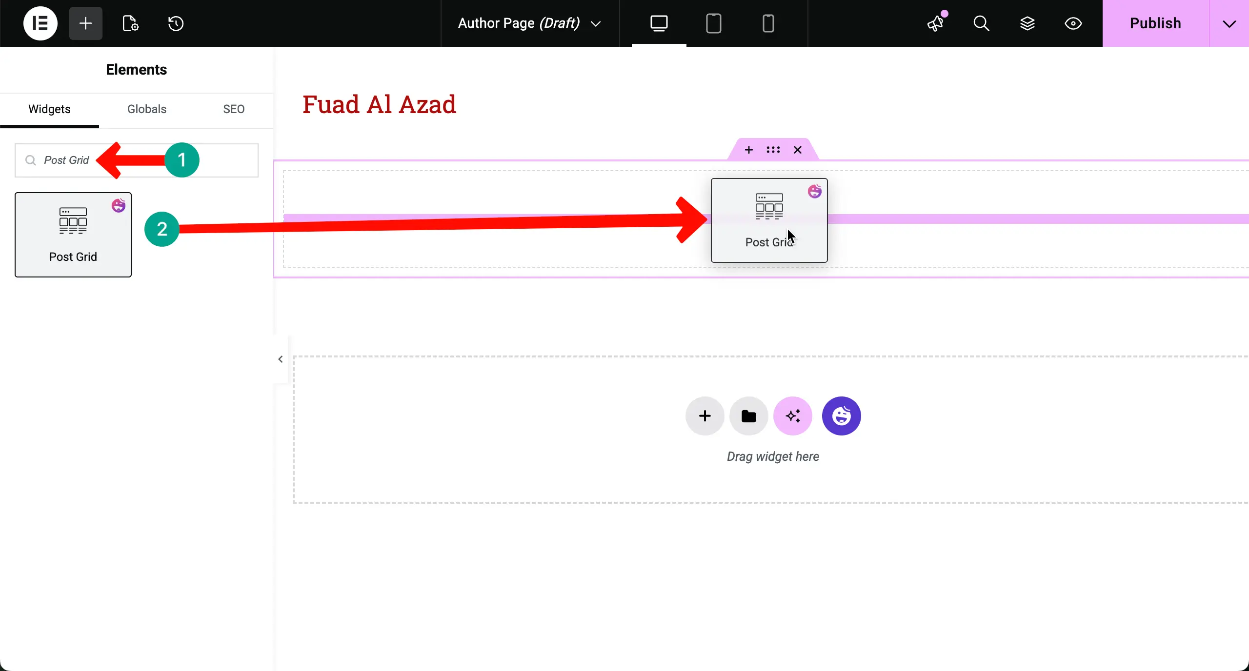 How to Create an Author Archive Page in WordPress with Elementor for Free 8 Add Post Grid to the Canvas