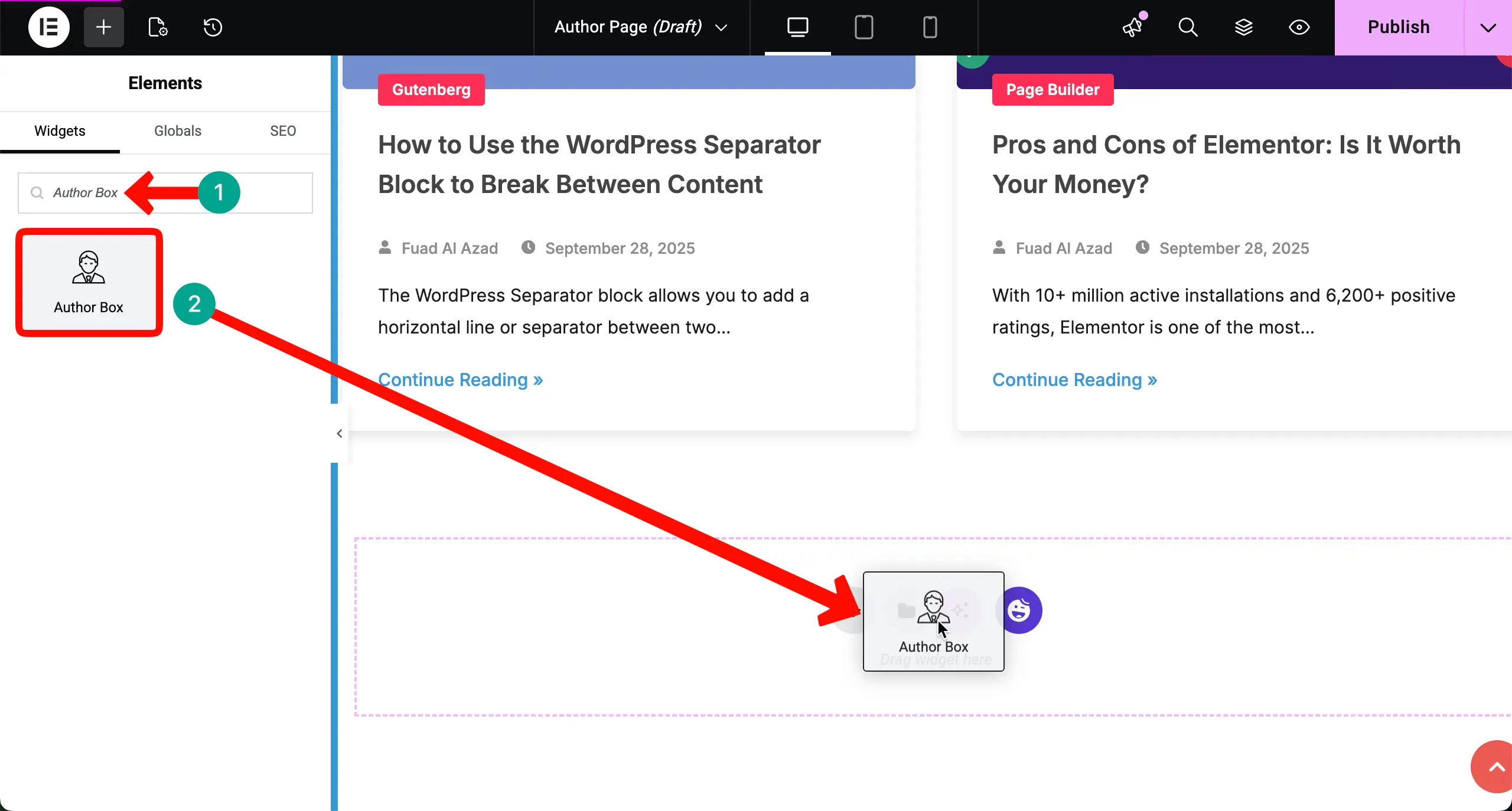 How to Create an Author Archive Page in WordPress with Elementor for Free 11 Add the Author Box Widget