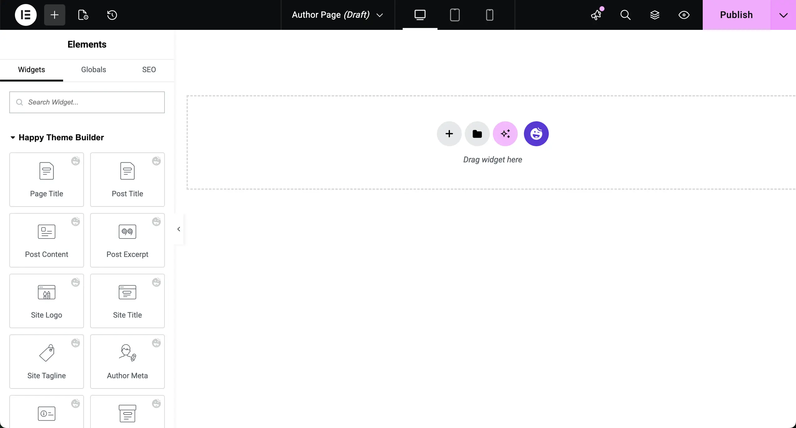 How to Create an Author Archive Page in WordPress with Elementor for Free 4 Elementor canvas is opened for the author archive page