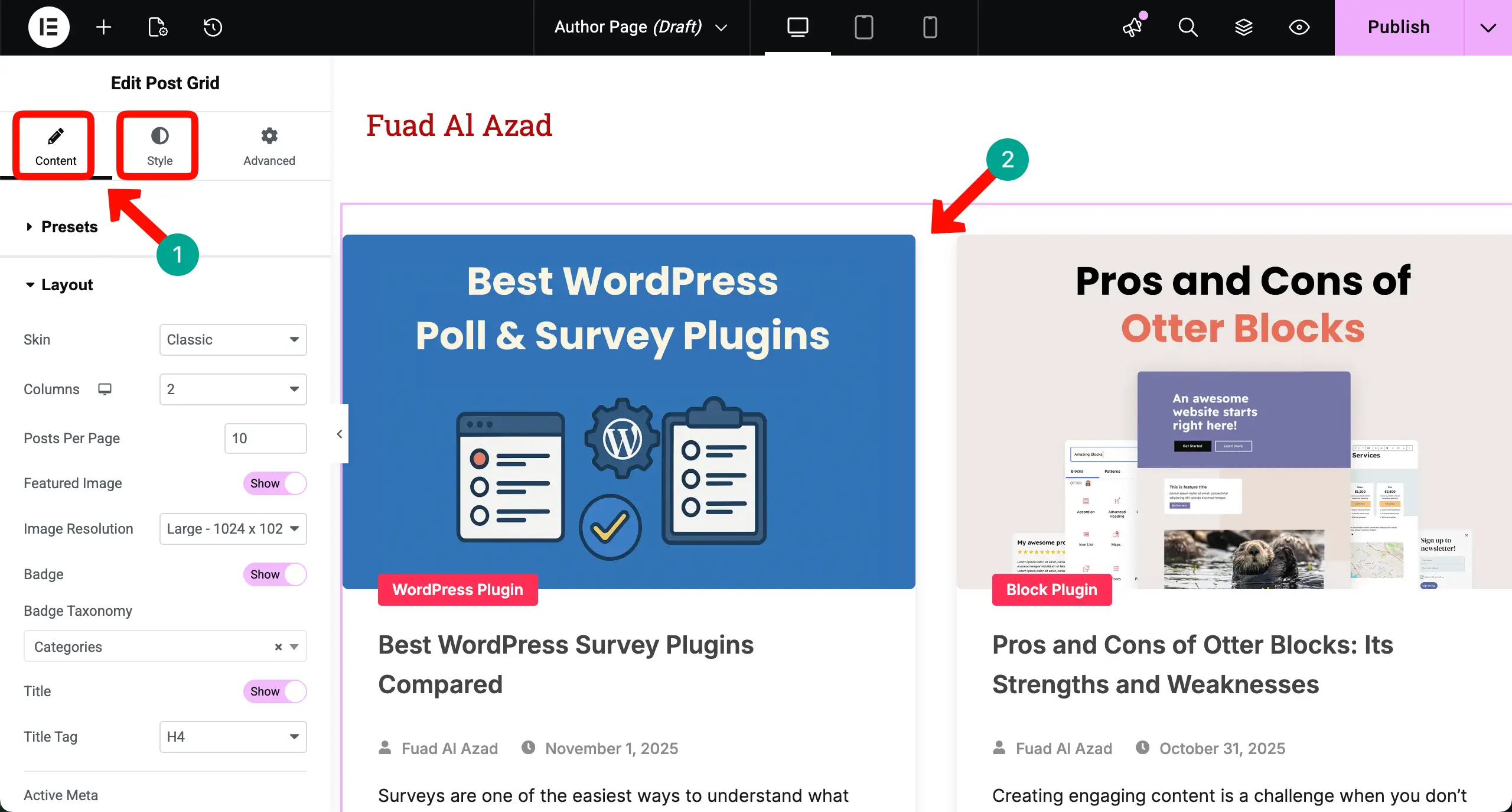 How to Create an Author Archive Page in WordPress with Elementor for Free 10 Stylize the post grid widget