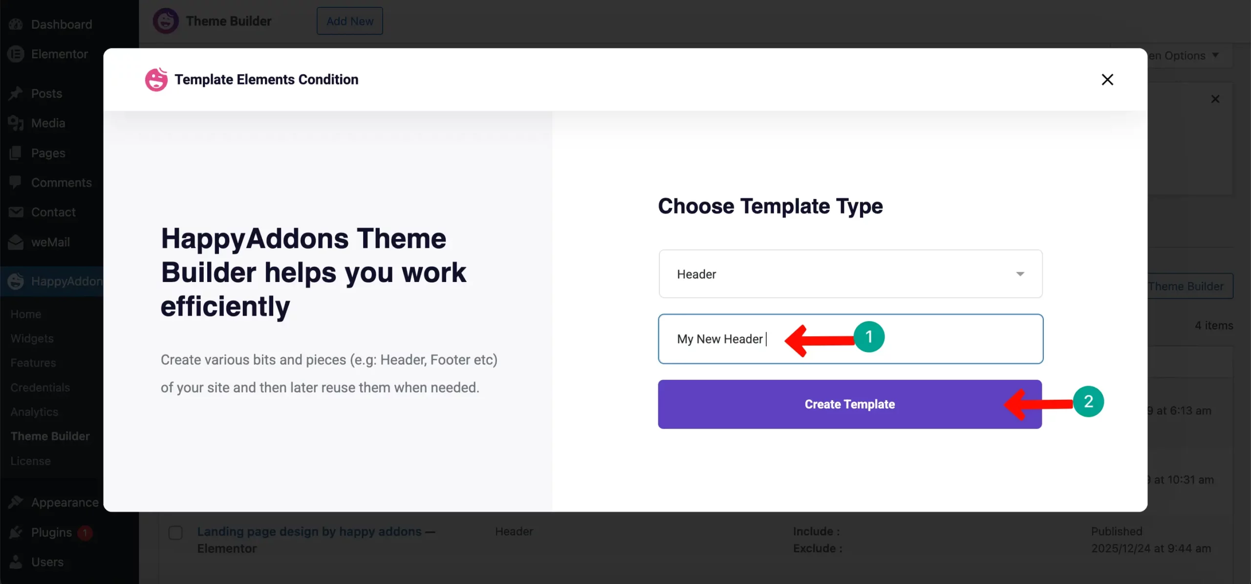 How to Create a Photography Website on WordPress with Elementor and HappyAddons (Step-by-Step) 8 Creating header template