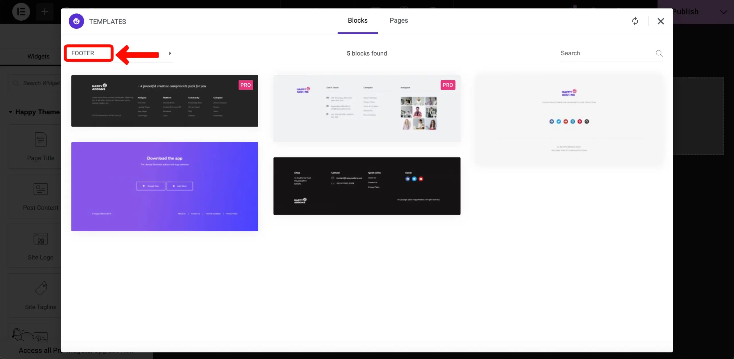 How to Create a Photography Website on WordPress with Elementor and HappyAddons (Step-by-Step) 19 Footer Selection