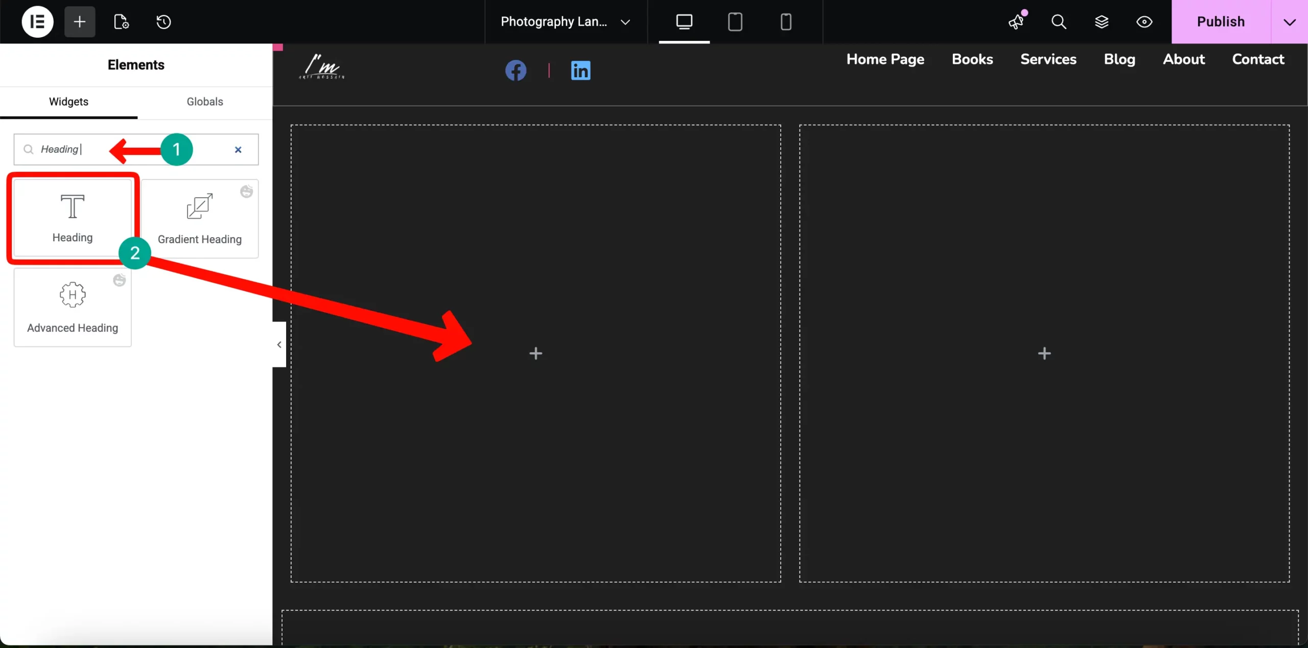 How to Create a Photography Website on WordPress with Elementor and HappyAddons (Step-by-Step) 23 adding heading