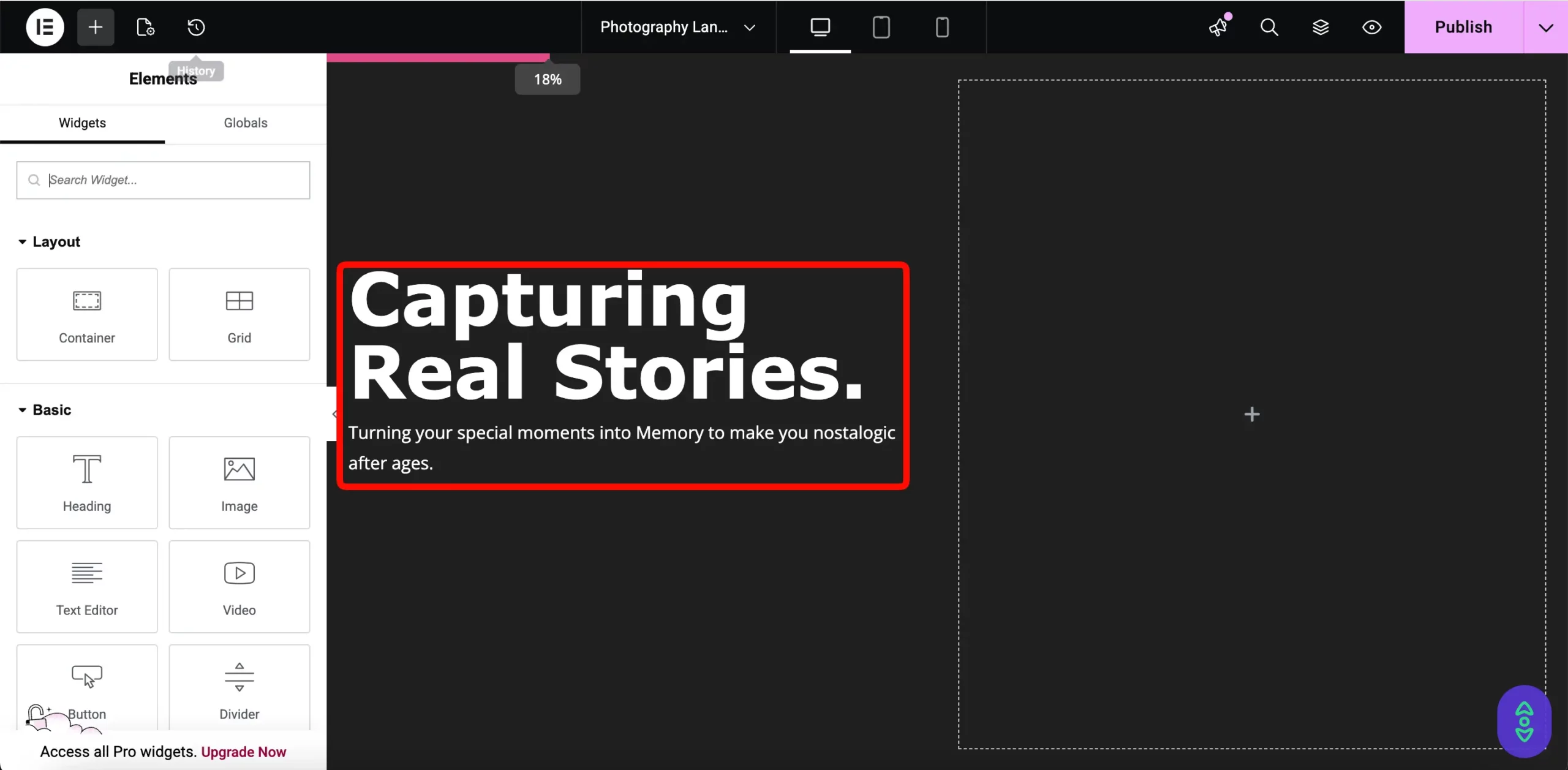 How to Create a Photography Website on WordPress with Elementor and HappyAddons (Step-by-Step) 24 adding heading and text