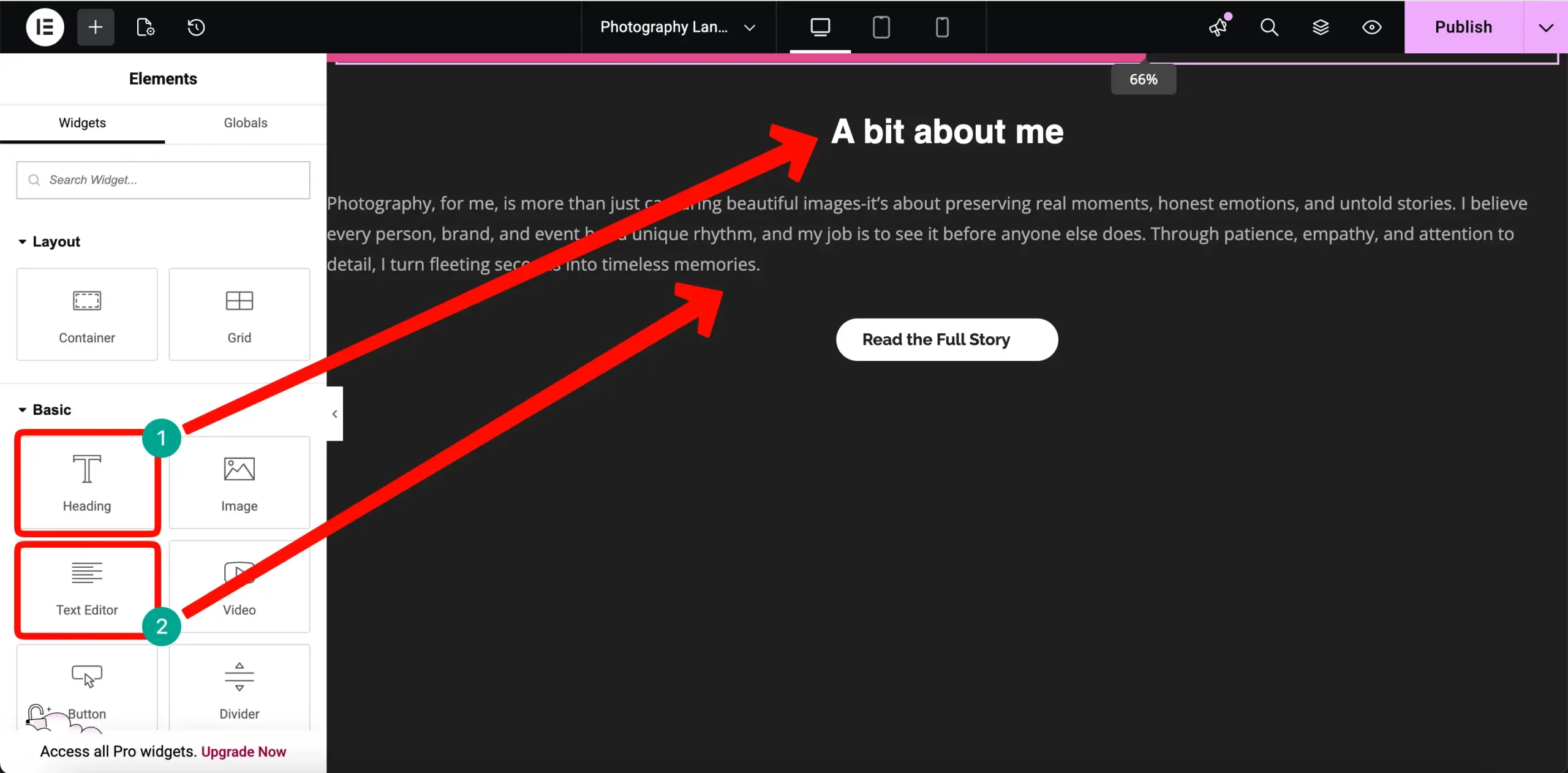 How to Create a Photography Website on WordPress with Elementor and HappyAddons (Step-by-Step) 34 Bit about me