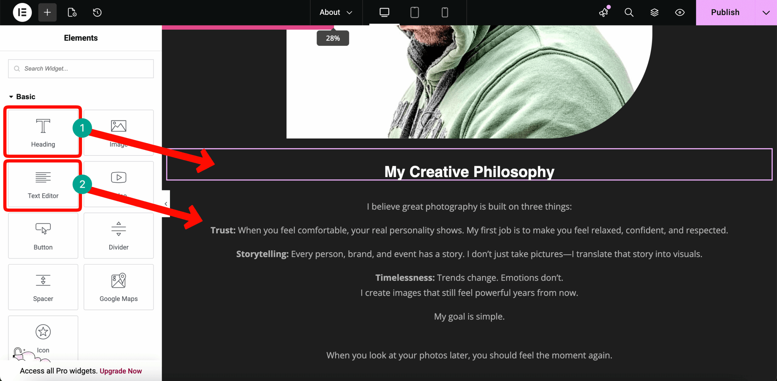How to Create a Photography Website on WordPress with Elementor and HappyAddons (Step-by-Step) 40 About story