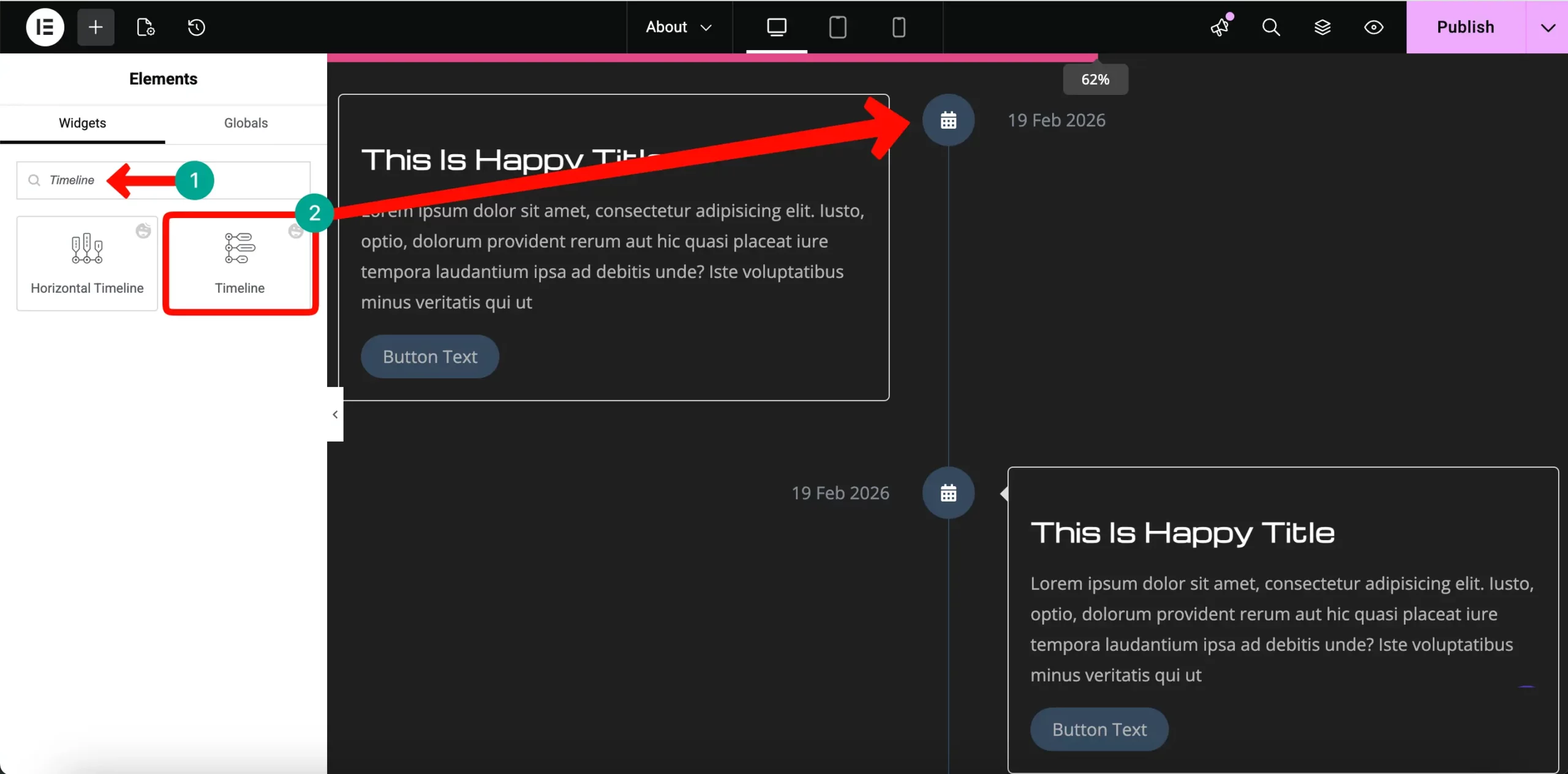 How to Create a Photography Website on WordPress with Elementor and HappyAddons (Step-by-Step) 41 timeline widgets draging