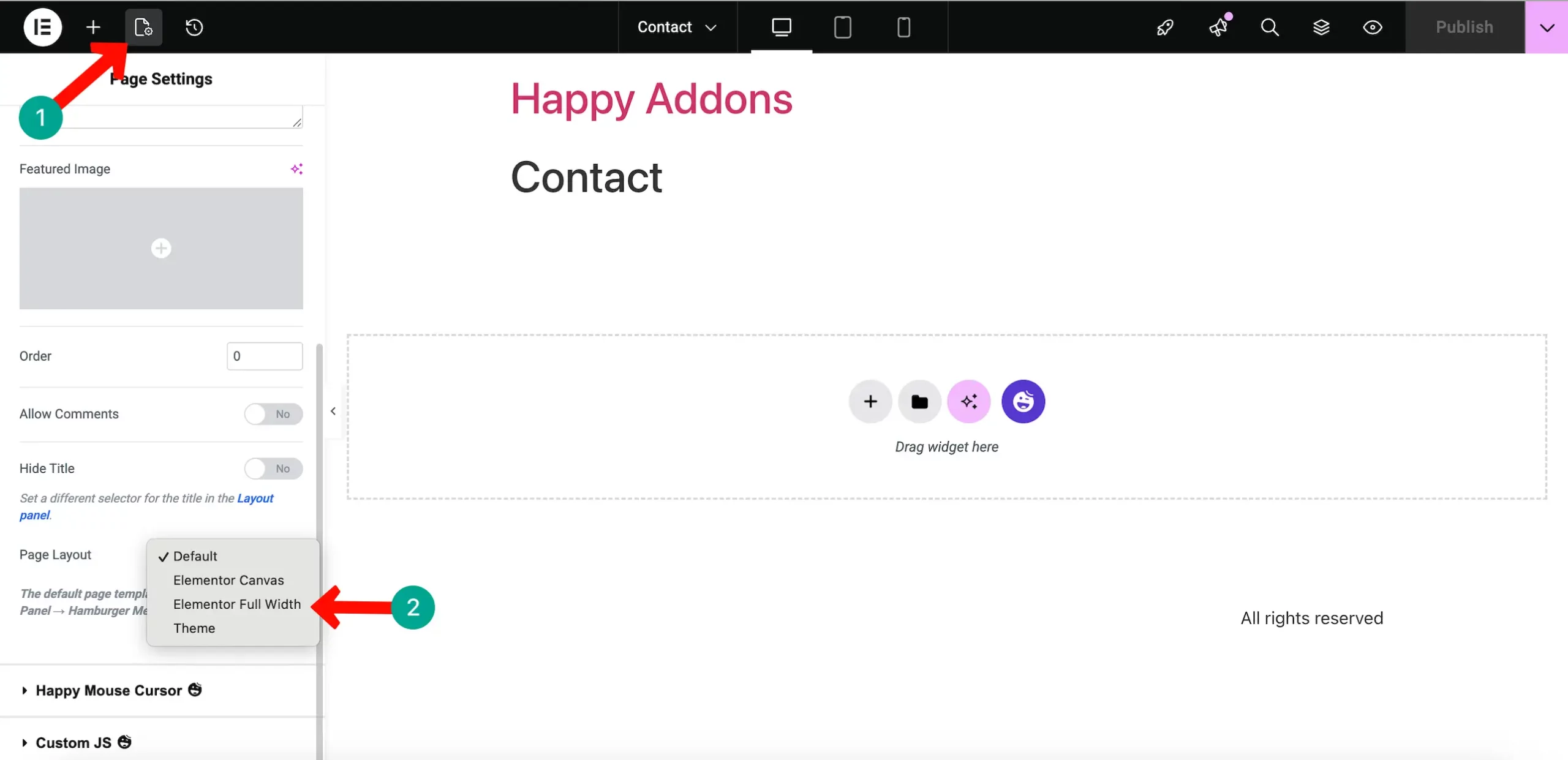 Elementor with full width setup