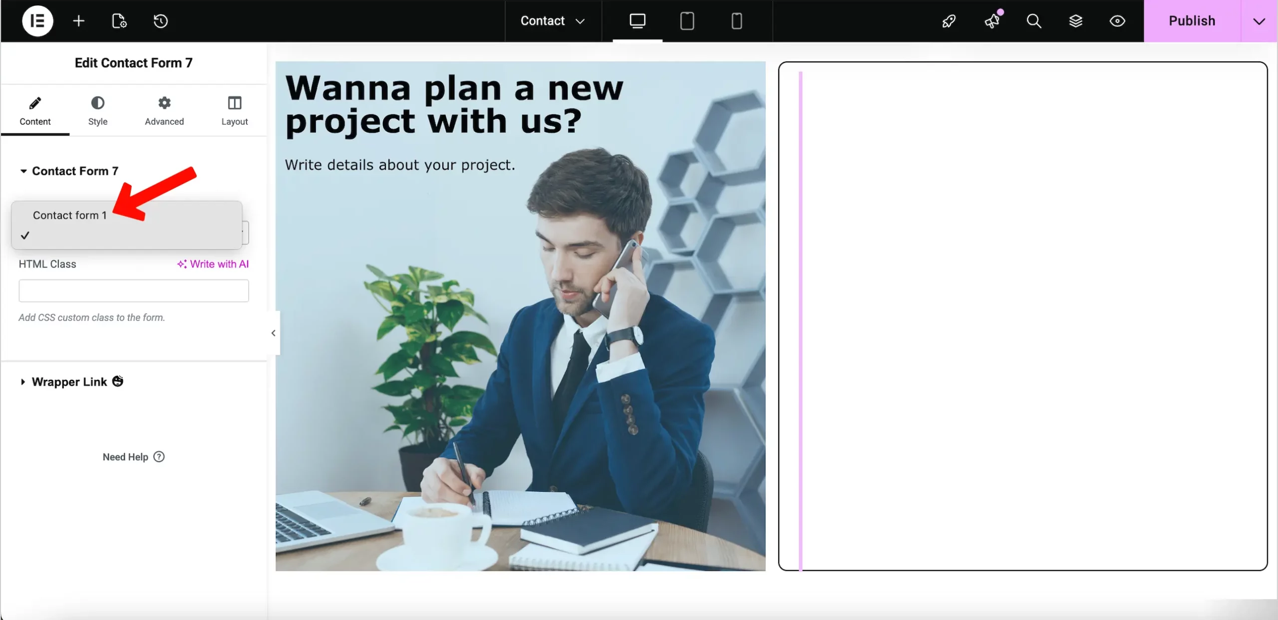 settings of the contact form 7