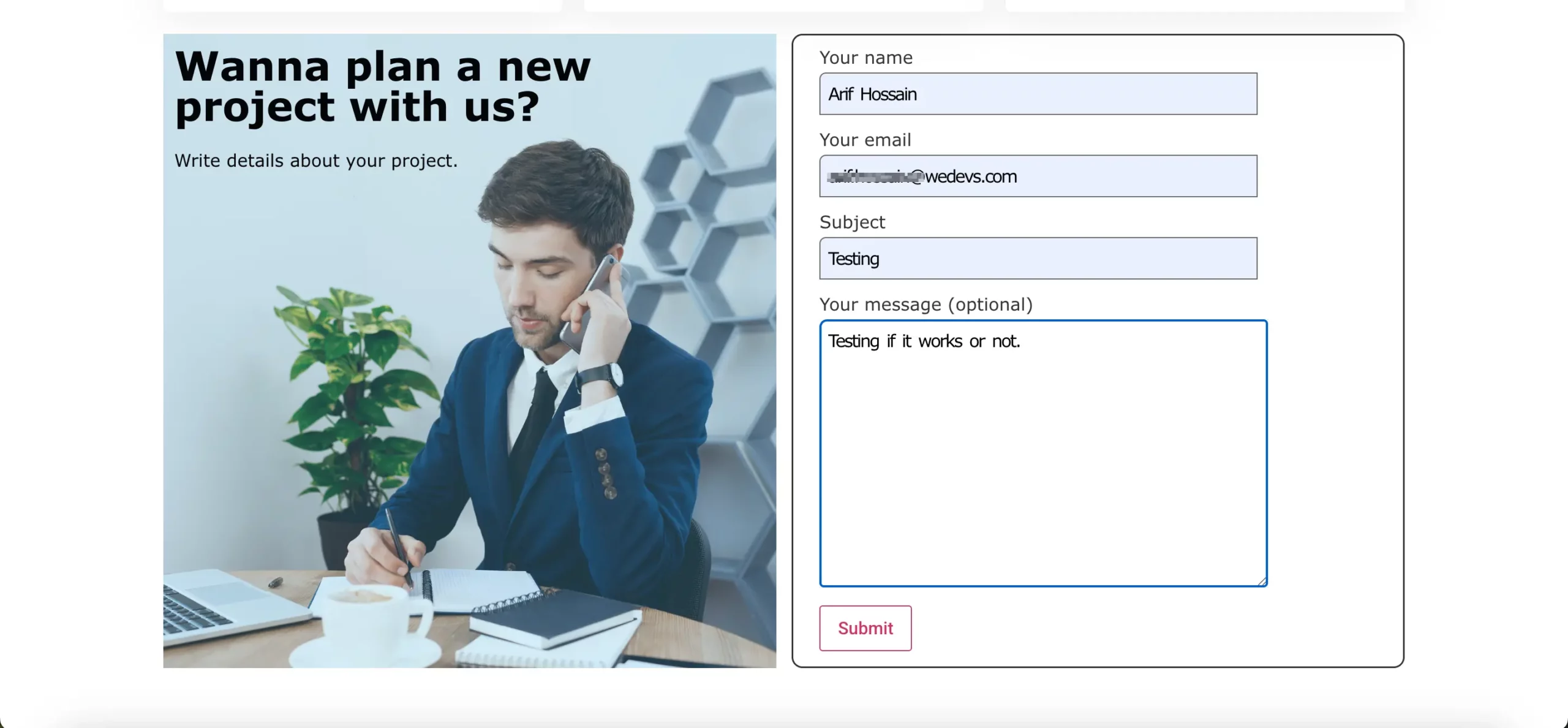 Testing the contact form 7